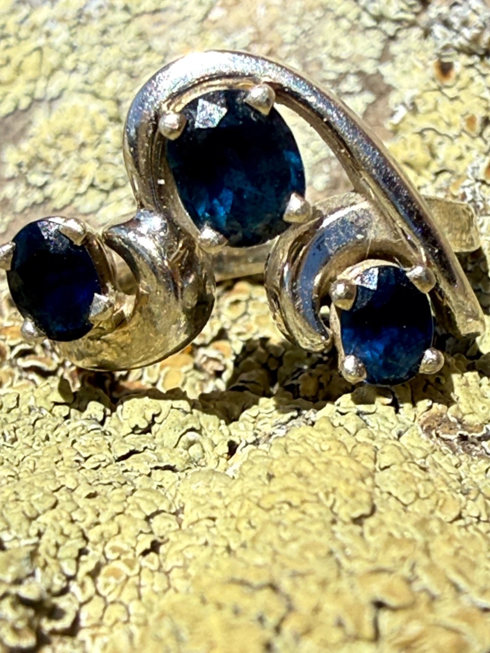 Custom child or pinky ring in white gold and blue sapphire. New with tags.
